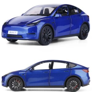 Tesla Model Y 1:24 Mavi Birebir Isikli Maket Model Araba